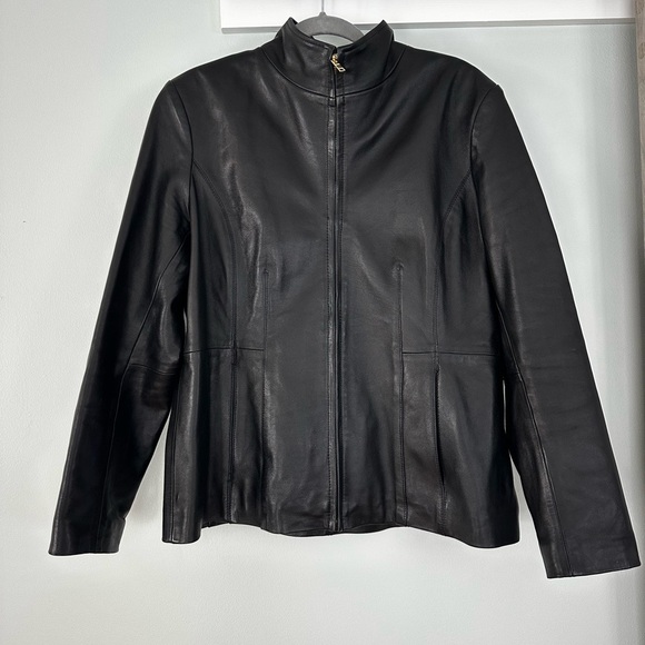 Cole Haan Women's Wing Collar Leather Coat Black $450 msrp - Picture 8 of 15